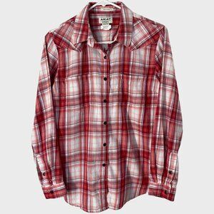 Ariat Billie Jean Red Plaid Long Sleeve Western Core Shirt Women's Size Medium